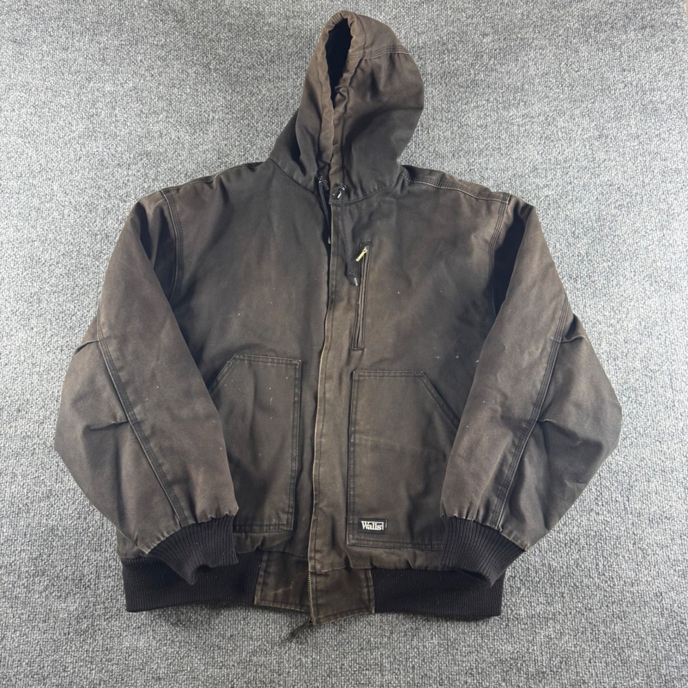 Walls Workwear Mens XL Black Duck Canvas Hooded Bomber Jacket W35975N BK